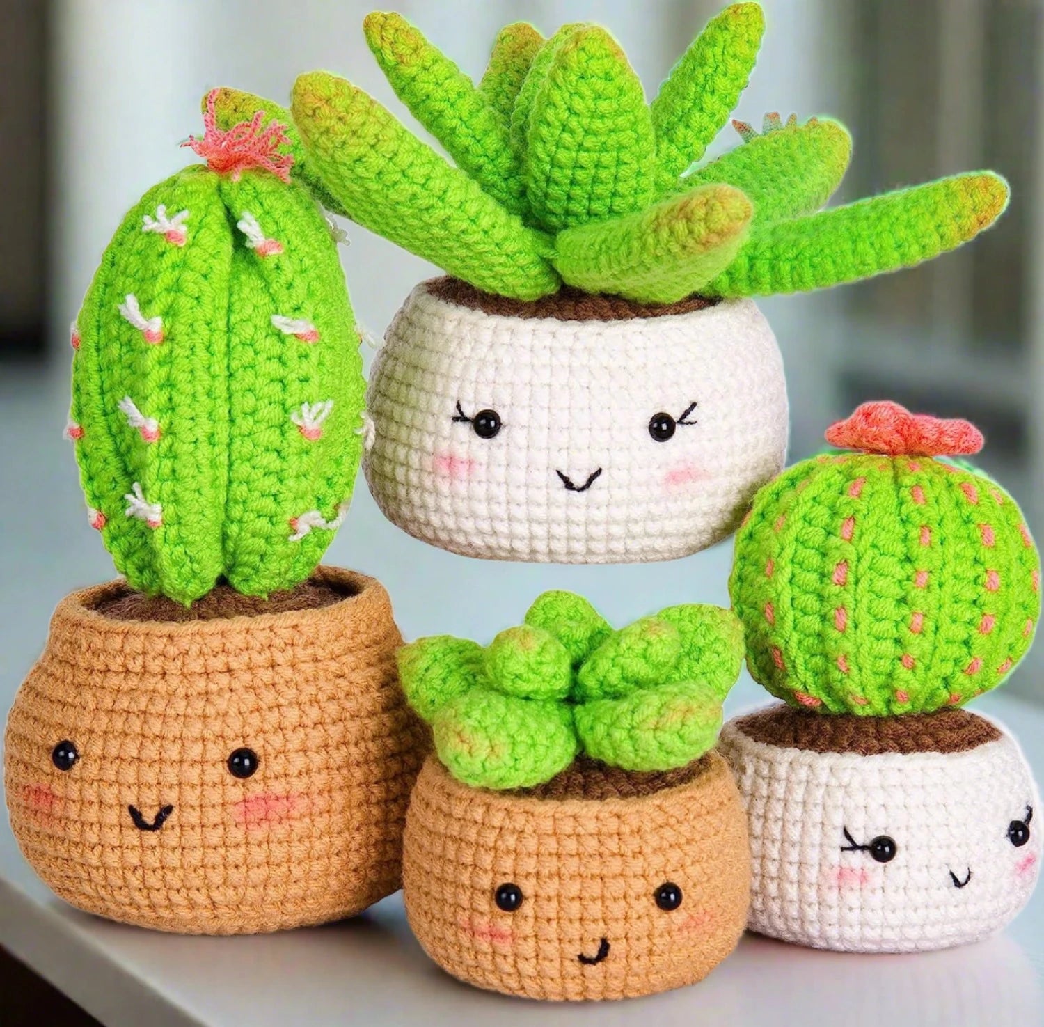 Happy Cactus Bundle Crochet kit - Amigurumi for beginners easy crochet gift  plush – ChonkyCrochet